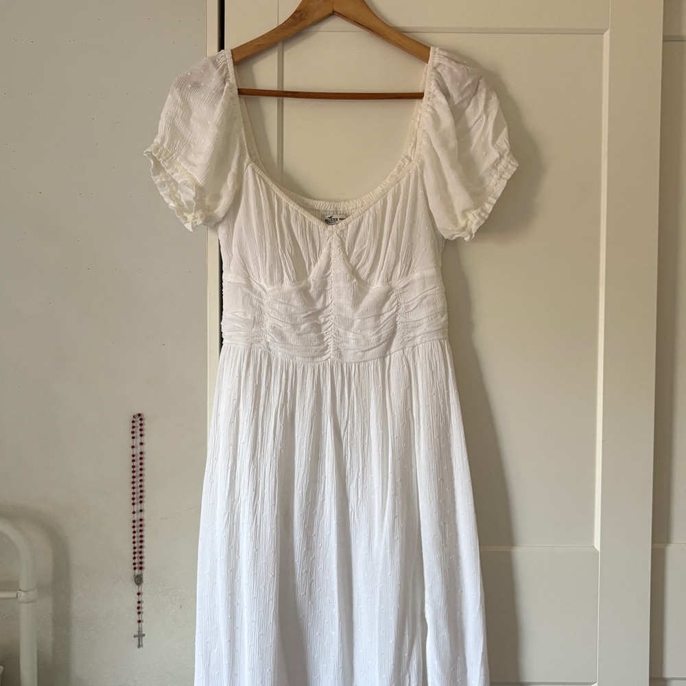 Hollister White Midi Dress with Puff Sleeves